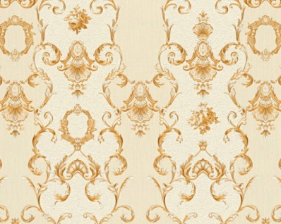 Casa Padrino Barock Vliestapete Beige / Creme / Gold - Barockstil Wohnzimmer Tapete mit elegantem Muster - Barock Deko Accessoires - Vorschau 2