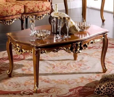 Casa Padrino Luxus Barock Couchtisch Braun / Gold - Handgefertigter Massivholz Tisch im Barockstil - Barock Wohnzimmer Möbel - Luxus Qualität - Made in Italy