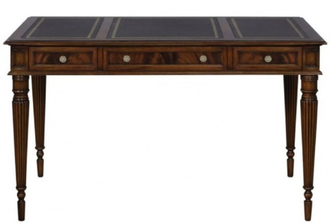 Casa Padrino Luxus Jugendstil Mahagoni Schreibtisch mit 3 Schubladen Dunkelbraun / Schwarz / Gold 126 x 73 x H. 75 cm - Büromöbel - Luxus Qualität