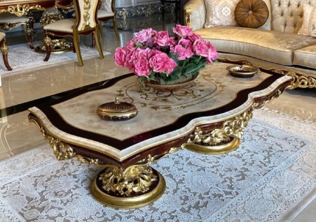 Casa Padrino Luxus Barock Couchtisch Weiß / Braun / Gold - Handgefertigter Massivholz Tisch im Barockstil - Barock Wohnzimmer Möbel - Edel & Prunkvoll