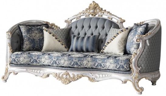 Casa Padrino Luxus Barock Wohnzimmer Sofa mit dekorativen Kissen Grau / Blau / Silber / Gold 250 x 95 x H. 125 cm - Edel & Prunkvoll - Vorschau 2