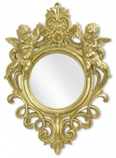 Casa Padrino Barock Spiegel Gold 35, 8 x H. 51 cm - Antik Stil Wandspiegel mit dekorativen Engelsfiguren - Wohnzimmer Spiegel - Garderoben Spiegel - Barock Möbel