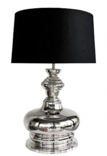Casa Padrino Luxus Tischleuchte Silber / Schwarz Ø 44 x H. 75 cm - Runde Messing Tischlampe mit Lampenschirm - Vorschau 