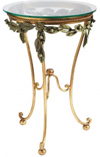 Casa Padrino Luxus Barock Beistelltisch Gold / Grün Ø 45 x H. 70 cm - Handgeschmiedeter Tisch mit Glasplatte - Barock Wohnzimmer Möbel