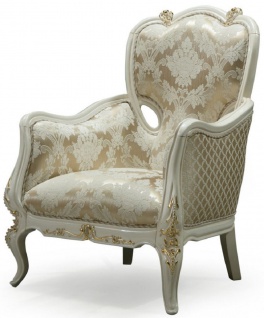 Casa Padrino Luxus Barock Wohnzimmer Sessel Gold / Weiß / Gold - Handgefertigter Barockstil Sessel mit elegantem Muster - Barock Wohnzimmer Möbel