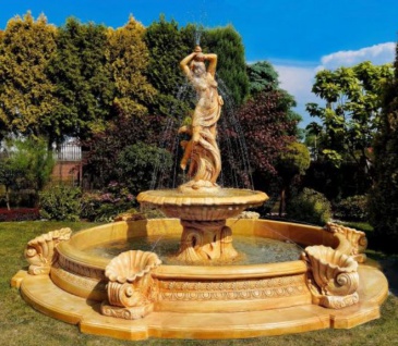 Casa Padrino Barock Springbrunnen Ø 445 x H. 234 cm - Prunkvoller Gartenbrunnen mit Meermuschel Wasserspeier