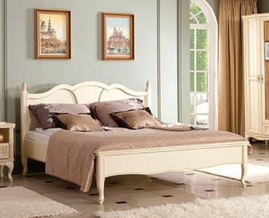 Casa Padrino Luxus Jugendstil Doppelbett Cremefarben 194 x 214, 2 x H. 107, 5 cm - Elegantes Massivholz Bett - Barock & Jugendstil Schlafzimmer Möbel