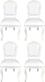 Casa Padrino Luxus Barock Esszimmer Set Weiß / Weiß 55 x 54 x H. 103 cm - 4 handgefertigte Esszimmerstühle mit Kunstleder - Barock Esszimmermöbel 1