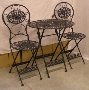 Jugendstil Gartenmöbel Set Old Black - 1 Tisch, 2 Stühle - Eisen