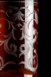 Casa Padrino Luxus Whisky Karaffe Rot / Silber Ø 12, 5 x H. 20 cm - Mundgeblasene und handgravierte Glas Karaffe - Hotel & Restaurant Accessoires - Luxus Qualität 4