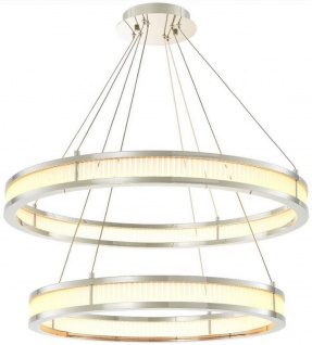 Casa Padrino Luxus LED Kronleuchter Silber / Weiß Ø 85 cm - Moderner runder Kronleuchter - Wohnzimmer Kronleuchter - Hotel Kronleuchter