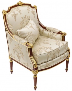 Casa Padrino Barock Lounge Thron Sessel mit elegantem Muster Cremefarben / Dunkelbraun / Gold - Barock Wohnzimmer Möbel