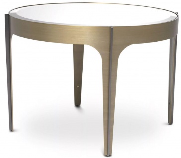 Casa Padrino Luxus Beistelltisch Messing / Bronze Ø 64 x H. 43, 5 cm - Runder Edelstahl Tisch mit Spiegelglas Tischplatte - Luxus Wohnzimmer Möbel