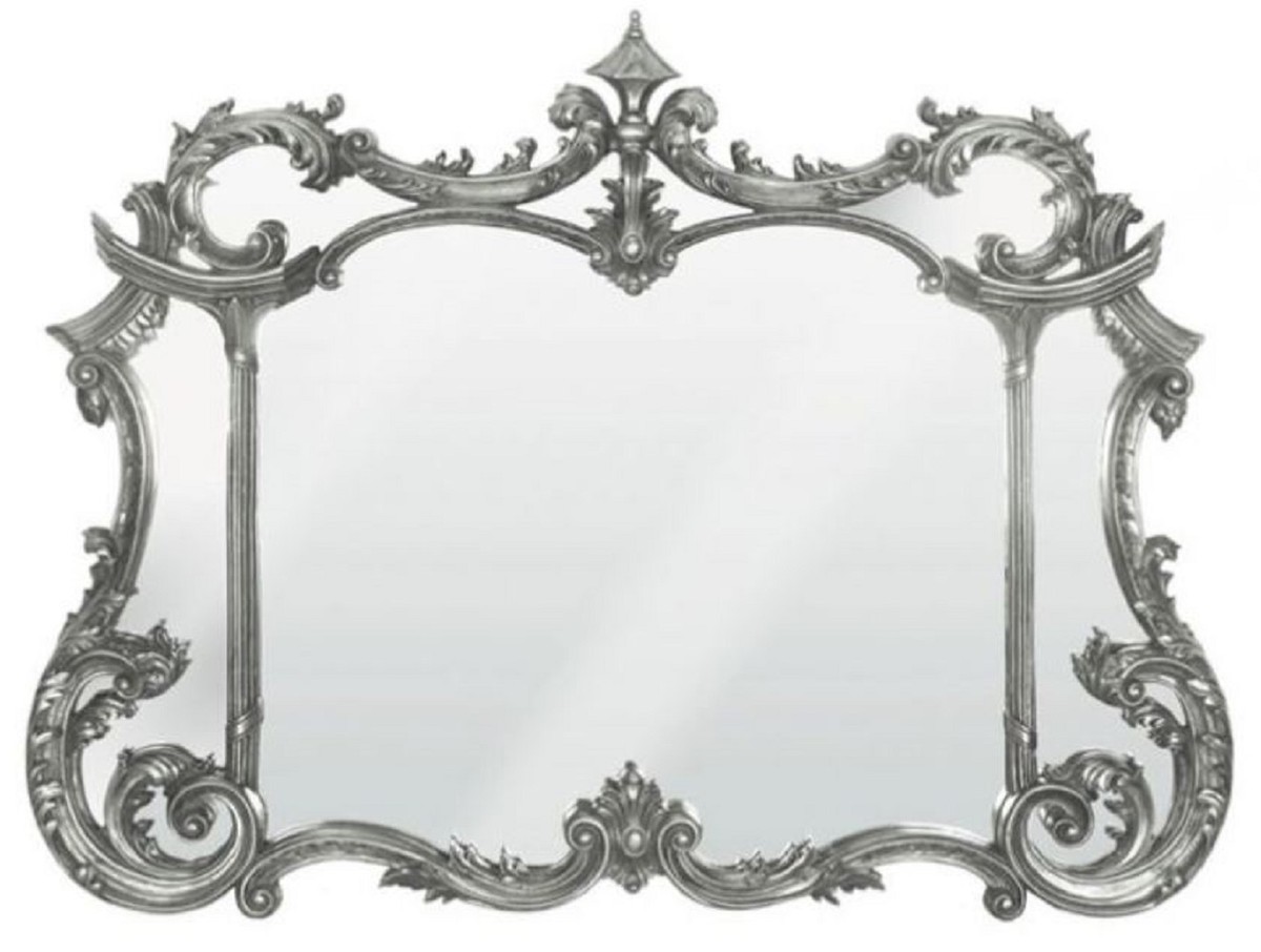 Casa Padrino Barock Spiegel Antik Silber 129 x H. 99 cm - Prunkvoller Wandspiegel im Barockstil - Antik Stil Garderoben Spiegel - Barock Interior - Handgefertigte Barock Möbel