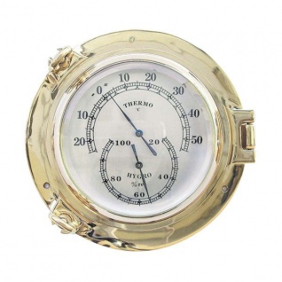 Thermometer / Hygrometer im Bullauge 14cm Messing