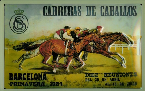 Blechschild Nostalgieschild Carreras de Caballos Barcelona Pferderennen