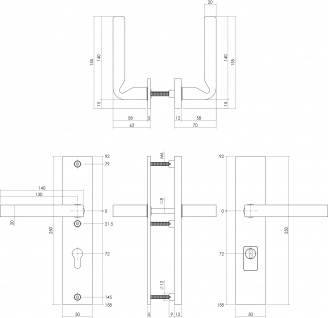 Intersteel Sicherheitsbeschlag SKG3 mit Profilzylinder-Lochung 72 mm und Kernziehschutz Hintertürbeschlag Sliced no. 3 Edelstahl gebürstet - Vorschau 2
