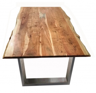 TOPS&TABLES Tischplatte 140x80 Akazie Natur Stahl Silber