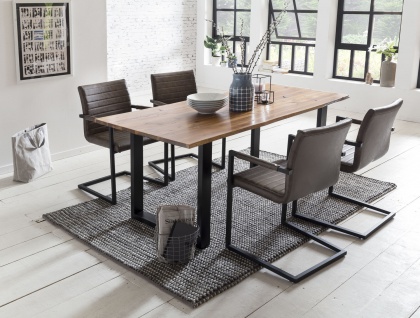 Essgruppe Tisch mit Stühlen 5 tlg. Akazie, Metall, Polyurethan