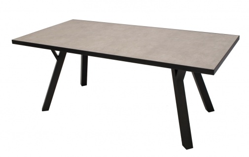 Tisch rechteckig 180x90 cm Aluminium Dunkelgrau Tischplatte Glas Keramikoptik