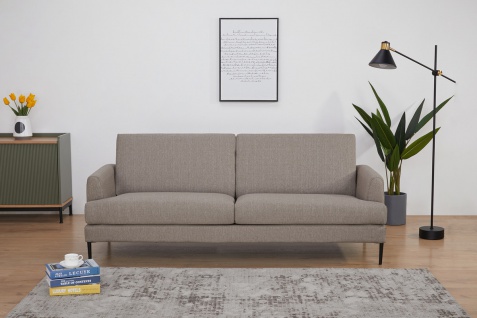 Sofa 3-Sitzer Metall Schwarz Strukturstoff Hellbraun - Vorschau 4