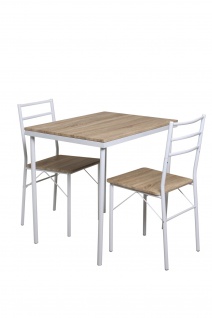 Garnitur 3-teilig (2 Stühle 1 Tisch) aus MDF und Stahlrohr Weiß