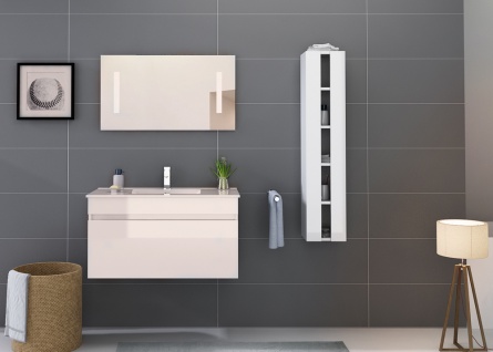 Badezimmer-Set 90 cm 3 tlg. MDF Weiß mit Waschbecken