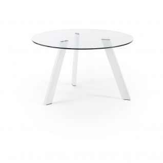 Tisch Carib Ø 130 cm aus Glas und weißen Stahlbeinen Rund