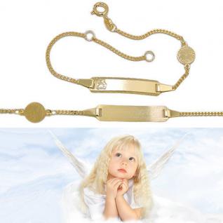 Baby Taufe Name Datum Gravur Armband Figaro Echt Gold 333 mit Engel Anhänger 