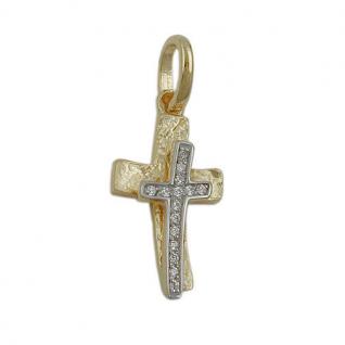 Kette Silber 925 Design Zirkonia Kreuz Anhänger zur Taufe Kommunion Gelb Gold 