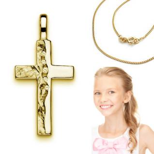 Kinder Kreuz Anhänger Zirkonia zur Kommunion mit Kette Echt Silber 925 vergoldet - Vorschau 1