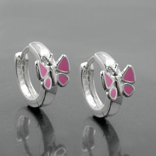 1 Paar Mädchen Creolen Ohrringe mit süßen rosa Vögel Hänger Echt Silber 925 Neu 