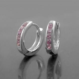 1 Paar Mädchen Scharnier- Creolen Ohrringe mit rosa Zirkonia Steinen Silber 925 - Vorschau 2