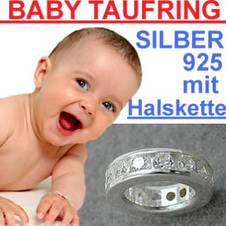 Baby Taufe Zirkonia Taufring mit Kette Echt Silber 925 - Vorschau 1