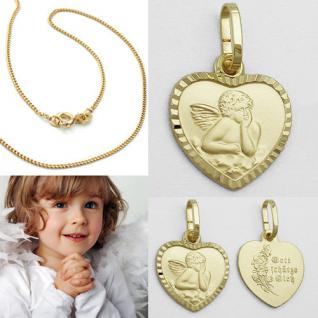 Kinder Gott schütze Dich Schutz Engel Gold 333 mit Kette Silber 925 vergoldet 