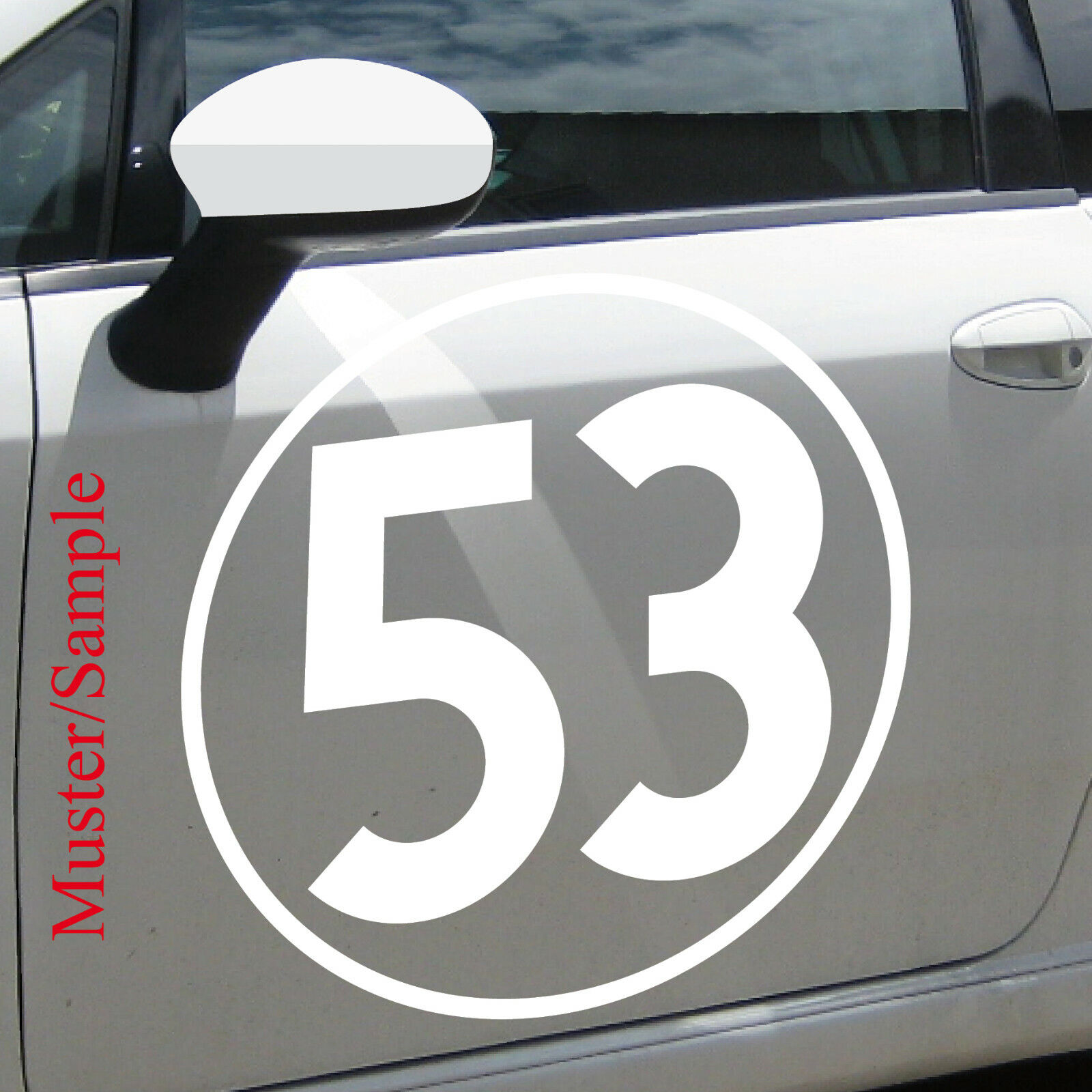 Aufkleber Tattoo 53 weiß 50cm Auto Folie Racing Startnummer Nummer Herbie Nr 