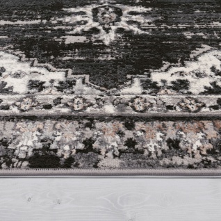 Teppich Wohnzimmer Kurzflor Orientalisches Design Vintage Mandala Muster Schwarz Grau 2
