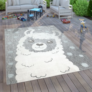 Kinderzimmer Outdoor Teppich Kinder Junge Mädchen Spielteppich Lama Design Grau 