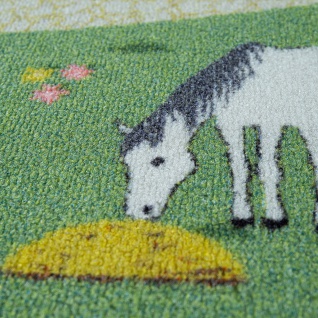 Kinder-Teppich Für Kinderzimmer, Spiel-Teppich Mit Landschaft und Pferden, In Grün 3