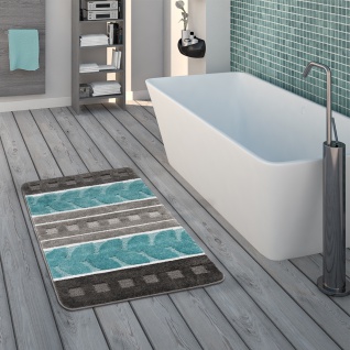Badematte, Kurzflor-Teppich Für Badezimmer Mit 3-D-Muster, In Grau Blau