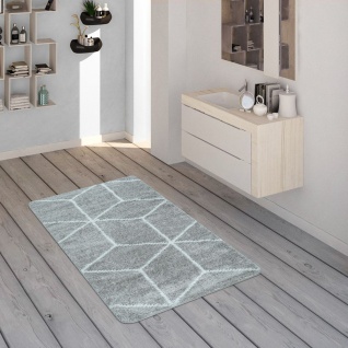 Badematte Mit Rauten-Muster, Kurzflor-Teppich Für Badezimmer In Grau Weiß