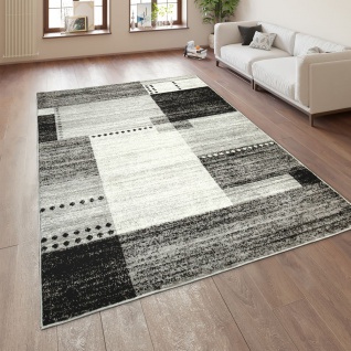 Designer Teppich Kurzflor Wohnzimmer Meliert Karo Muster In Grau Schwarz Weiß