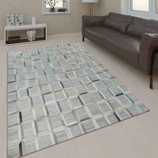 Wohnzimmer Teppich Leder Wolle Modern Muster Viereck In Grau Schwarz Braun