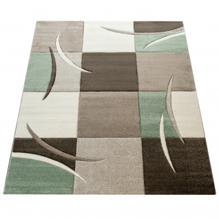 Designer Teppich Modern Konturenschnitt Pastellfarben Mit Karo Muster Beige Grün - Vorschau 4