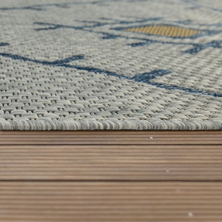 In- & Outdoor Teppich Flachgewebe Geometrisch Abstrakt Rauten Design Ethno Blau 2