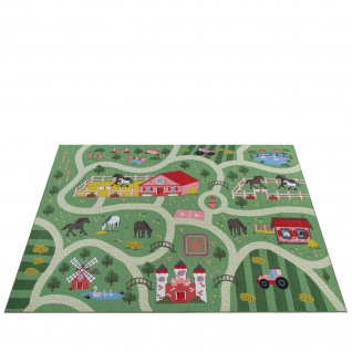 Kinder-Teppich Für Kinderzimmer, Spiel-Teppich Mit Landschaft und Pferden, In Grün - Vorschau 4