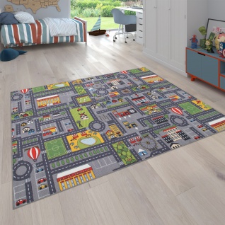 Spielteppich Kinderteppich Kinderzimmer Straßenteppich Mit Auto Motiv, In Grau