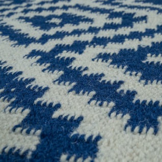 Teppich Modern Marokkanische Muster Handgewebt Skandi Rauten Fransen Blau Weiß 3