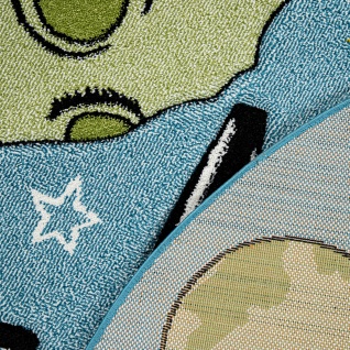Kinderteppich Kinderzimmer Teppich Rund Kurzflor Weltraum Rakete In Blau - Vorschau 4