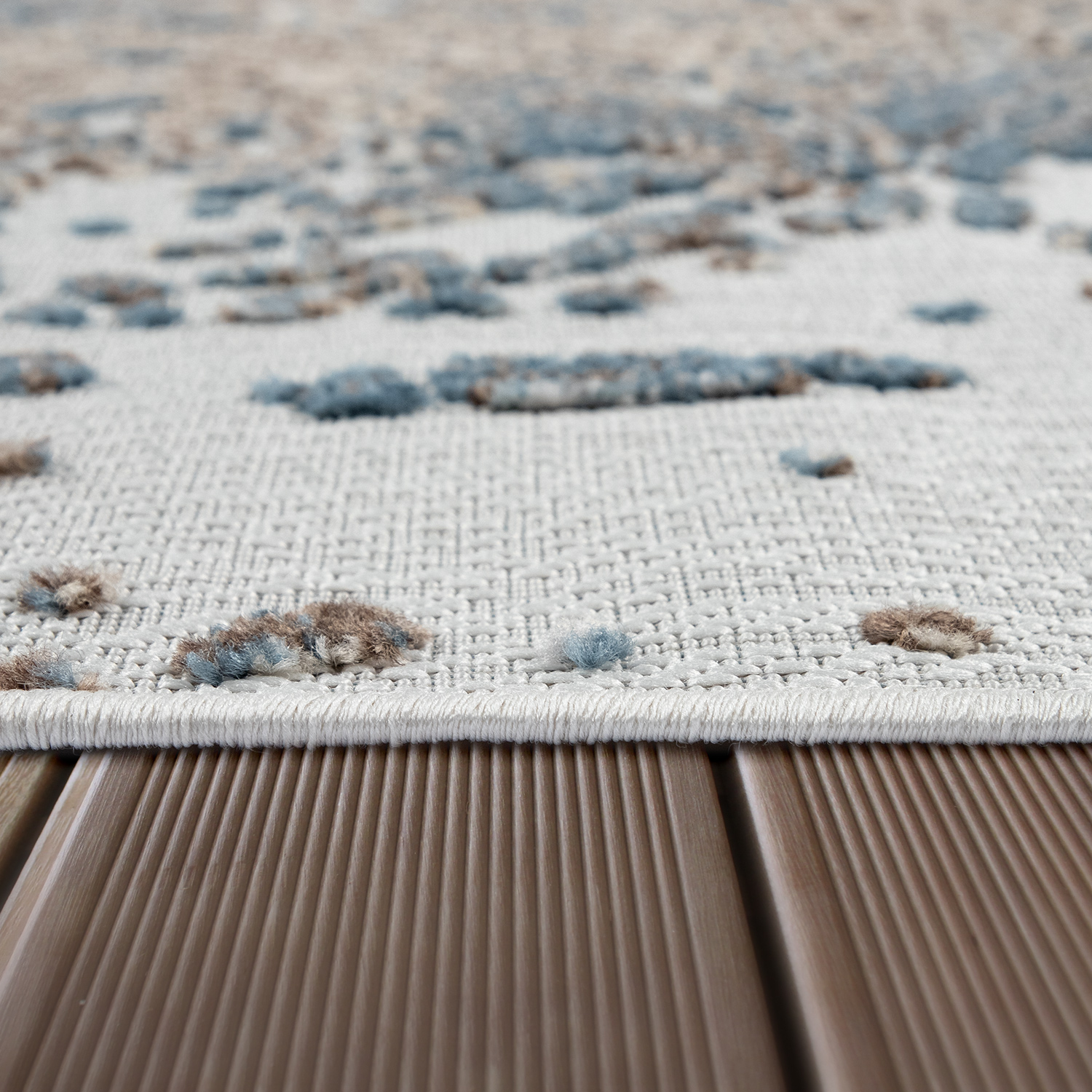In- & Outdoor-Teppich Für Balkon Terrasse In Beig Kurzflor-Teppich 3-D-Muster 